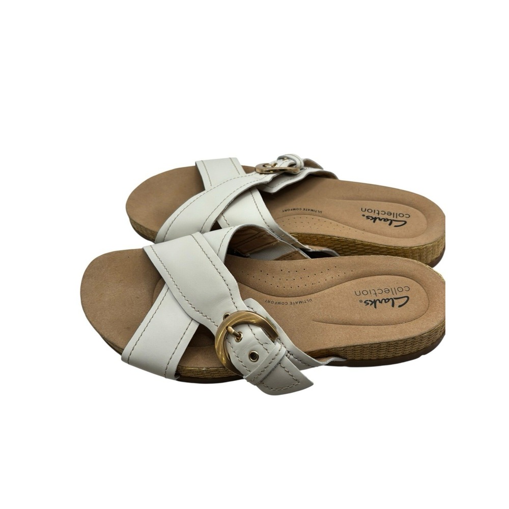 Clarks Collection Leather Slide Sandals Reileigh May Off‎ White 10